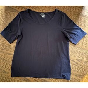 Chicos Women Ultimate Tee Size 2/Large Navy Scoop Neck Short Sleeve Stretch Top